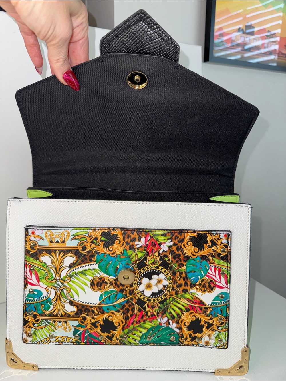 Aldo White Multi-Color Printed Top-Handle Crossbody Bag - Picture 6 of 8